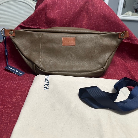 Brown and Tan Crossbody Bag with Adjustable Strap and Metal Accents - Picture 5 of 6